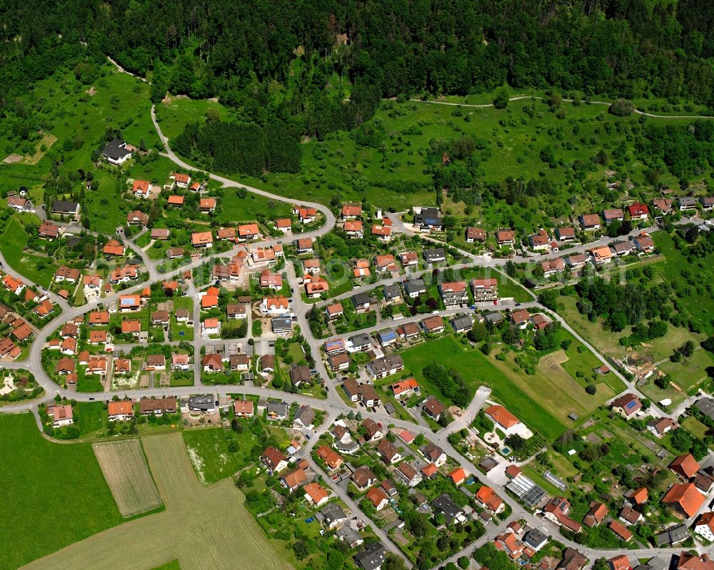 Aerial image Fornsbach - Village - view on the edge of forested areas in Fornsbach in the state Baden-Wuerttemberg, Germany