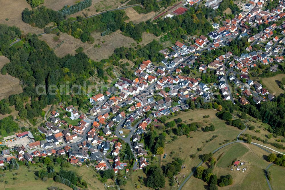 Aerial image Frammersbach - Village - view on the edge of forested areas in Frammersbach in the state Bavaria, Germany