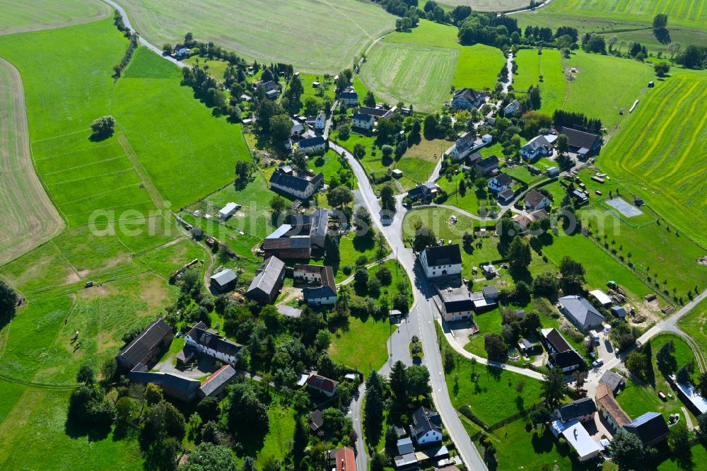 Fröbersgrün from above - Village - view on the edge of forested areas in Fröbersgrün in the state Saxony, Germany