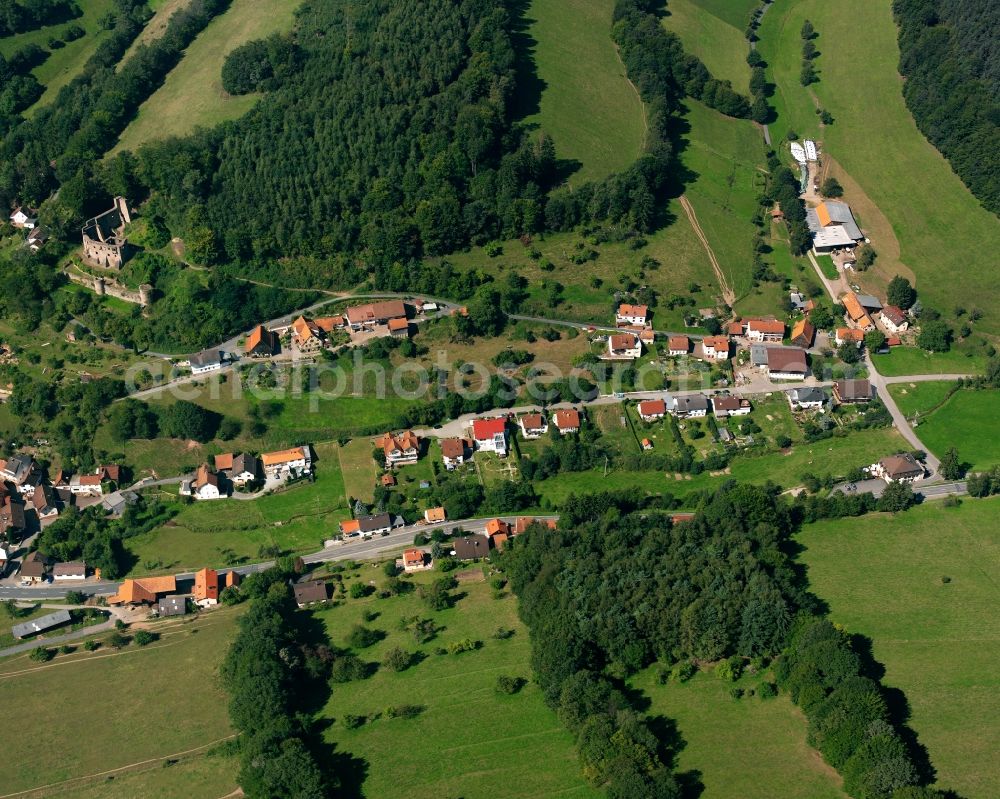 Gammelsbach from the bird's eye view: Village - view on the edge of forested areas in Gammelsbach in the state Hesse, Germany