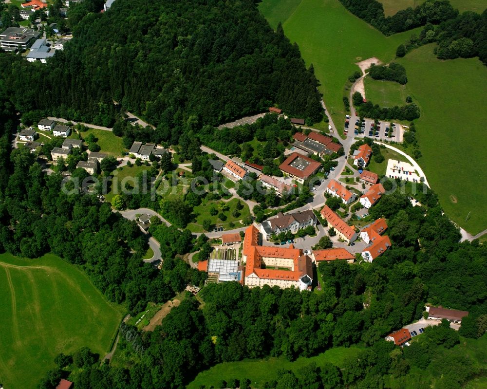 Gammertingen from the bird's eye view: Village - view on the edge of forested areas in Gammertingen in the state Baden-Wuerttemberg, Germany