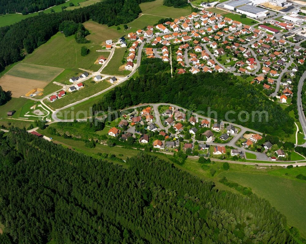 Gammertingen from the bird's eye view: Village - view on the edge of forested areas in Gammertingen in the state Baden-Wuerttemberg, Germany