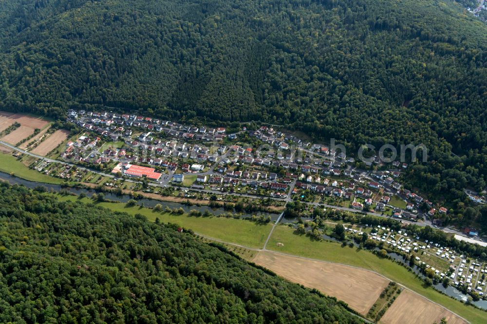 Gemünden am Main from above - Village - view on the edge of forested areas in Gemünden am Main in the state Bavaria, Germany