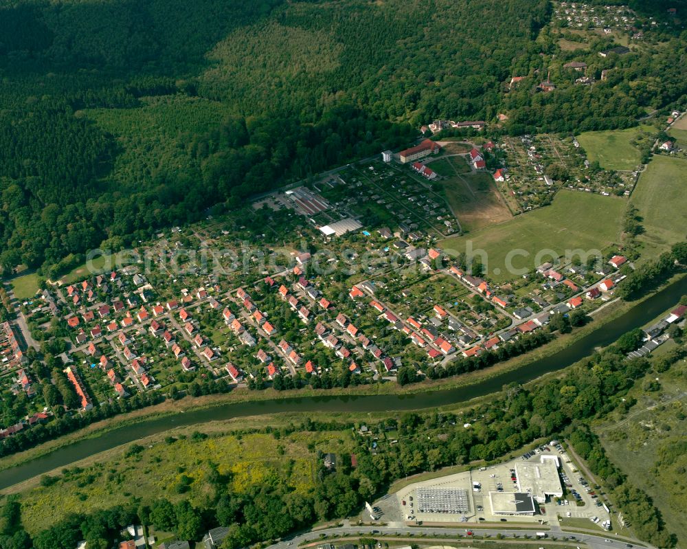 Aerial image Gera - Village - view on the edge of forested areas in Gera in the state Thuringia, Germany