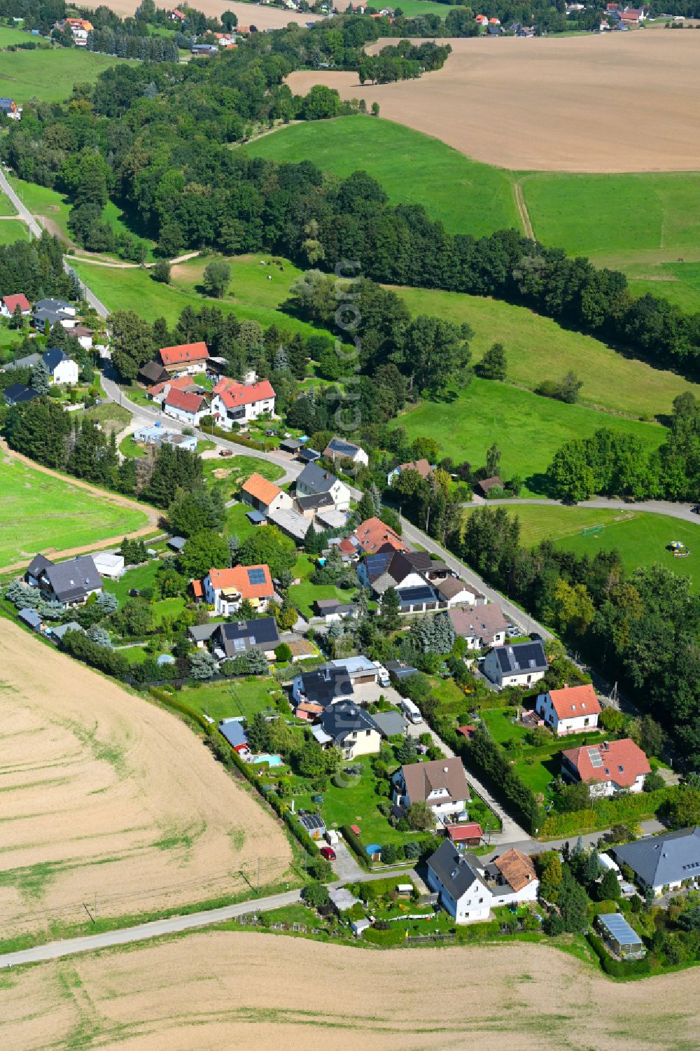 Aerial photograph Gospersgrün - Village - view on the edge of forested areas in Gospersgrün in the state Saxony, Germany