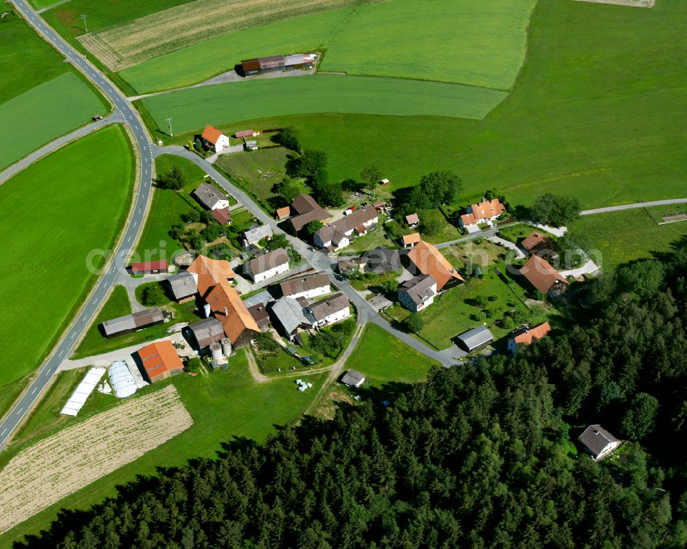 Gottmannsberg from above - Village - view on the edge of forested areas in Gottmannsberg in the state Bavaria, Germany