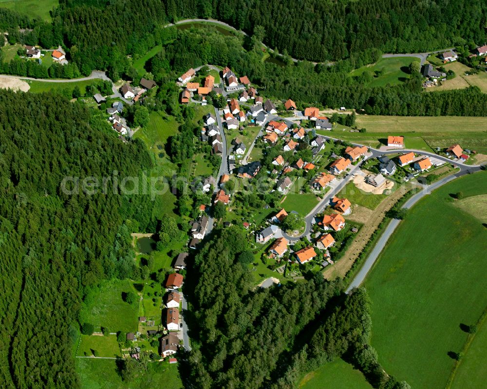 Aerial image Grünstein - Village - view on the edge of forested areas in Grünstein in the state Bavaria, Germany