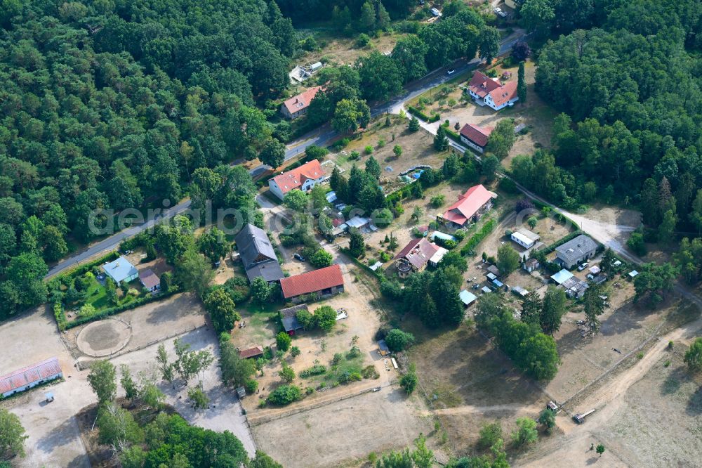 Groß Schönebeck from above - Village - view on the edge of forested areas on street Hammer Chaussee in Gross Schoenebeck at Schorfheide in the state Brandenburg, Germany