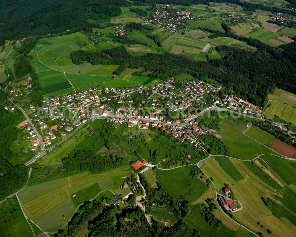 Großerlach from above - Village - view on the edge of forested areas in Großerlach in the state Baden-Wuerttemberg, Germany