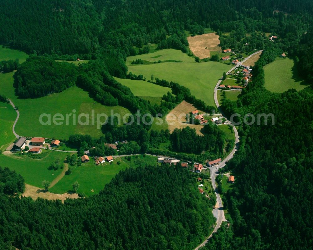 Haigrub from the bird's eye view: Village - view on the edge of forested areas in Haigrub in the state Bavaria, Germany