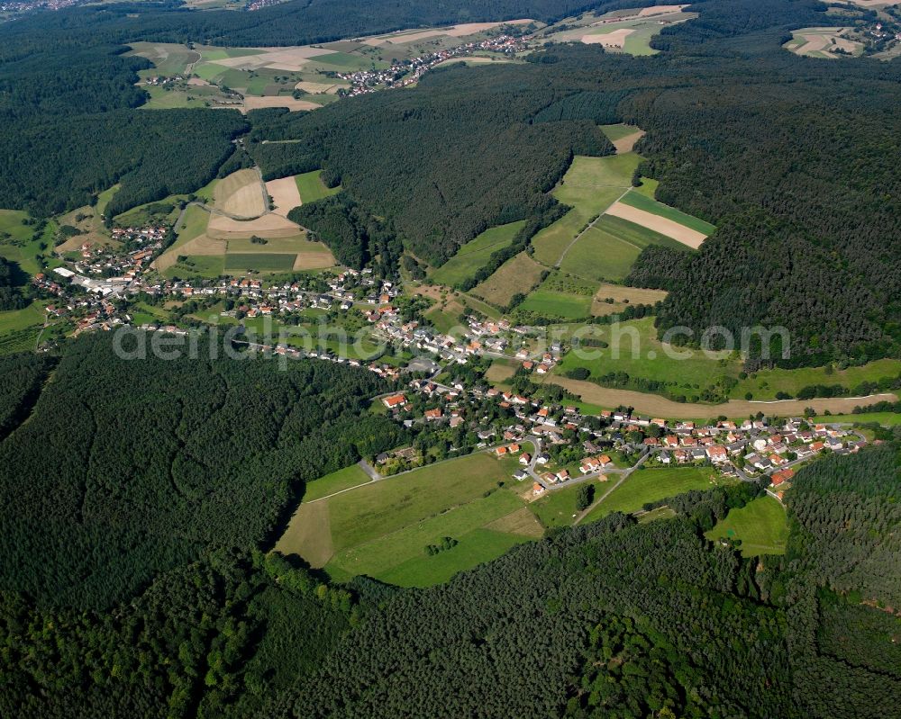 Haingrund from the bird's eye view: Village - view on the edge of forested areas in Haingrund in the state Hesse, Germany