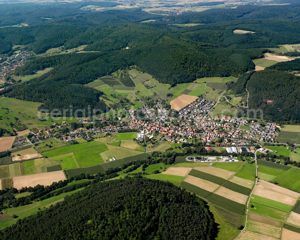 Aerial photograph Hainstadt - Village - view on the edge of forested areas in Hainstadt in the state Hesse, Germany