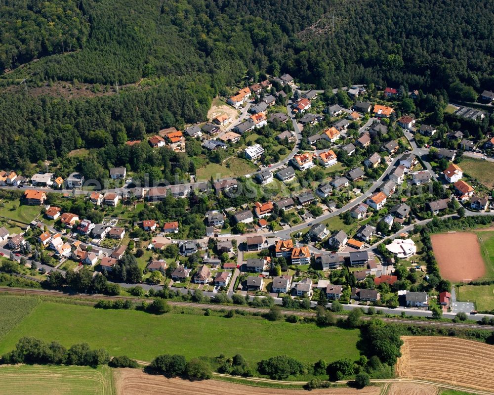 Aerial image Hetschbach - Village - view on the edge of forested areas in Hetschbach in the state Hesse, Germany