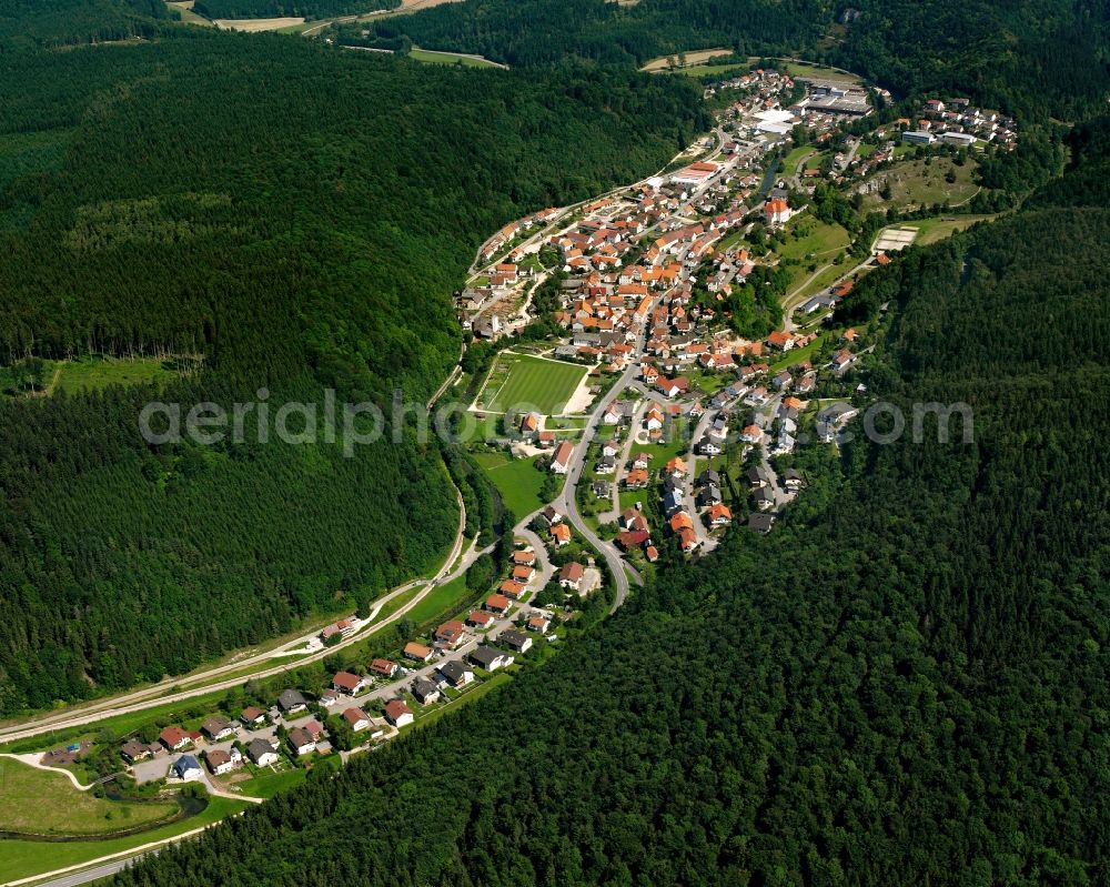 Aerial image Hettingen - Village - view on the edge of forested areas in Hettingen in the state Baden-Wuerttemberg, Germany