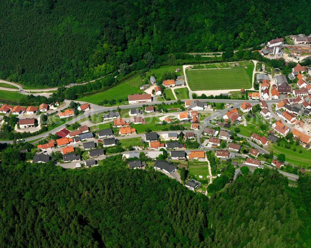 Hettingen from above - Village - view on the edge of forested areas in Hettingen in the state Baden-Wuerttemberg, Germany