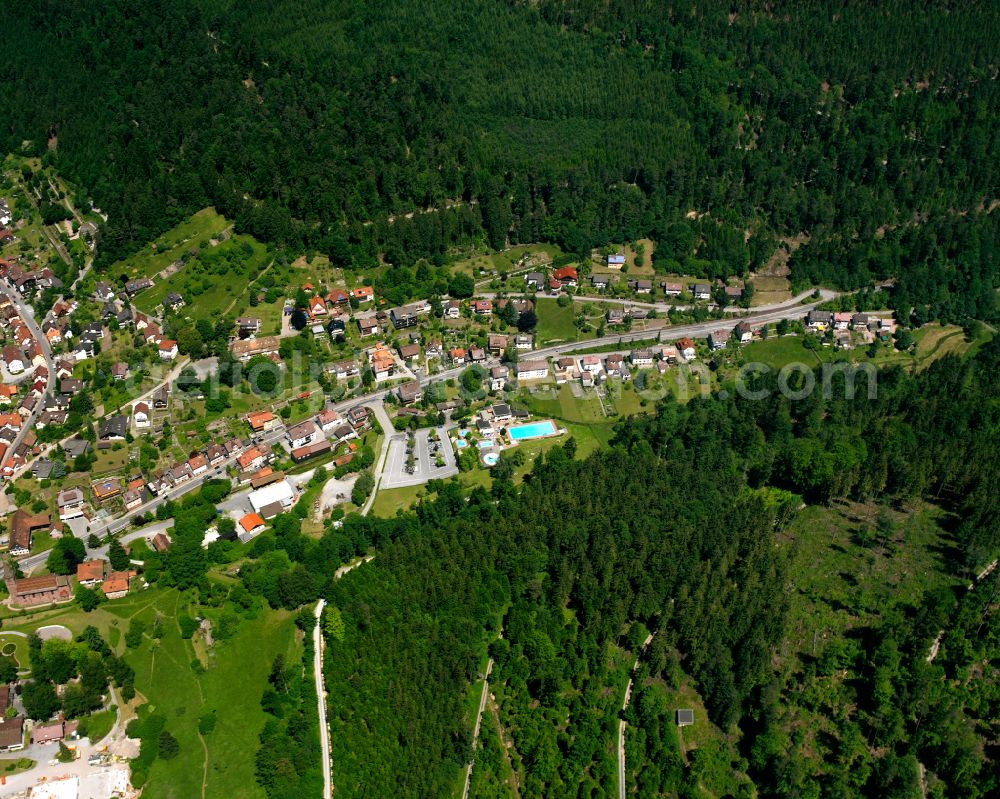 Aerial image Höfen an der Enz - Village - view on the edge of forested areas in Höfen an der Enz in the state Baden-Wuerttemberg, Germany