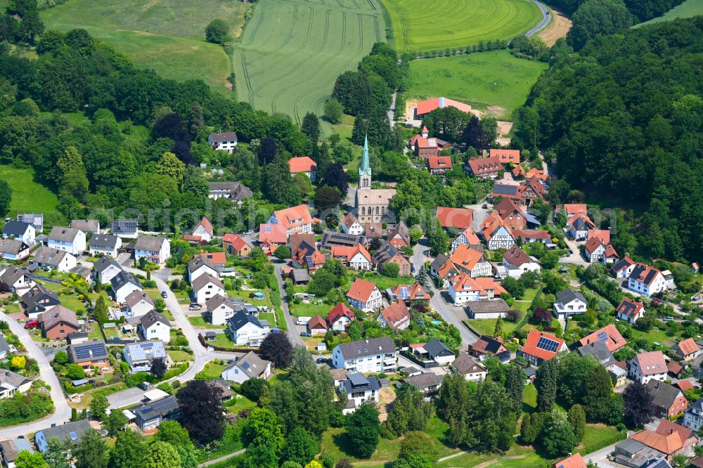 Aerial image Hillentrup - Village - view on the edge of forested areas in Hillentrup in the state North Rhine-Westphalia, Germany