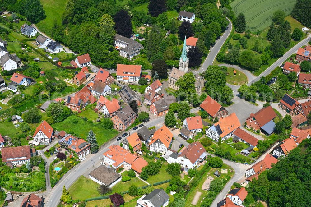 Hillentrup from above - Village - view on the edge of forested areas in Hillentrup in the state North Rhine-Westphalia, Germany