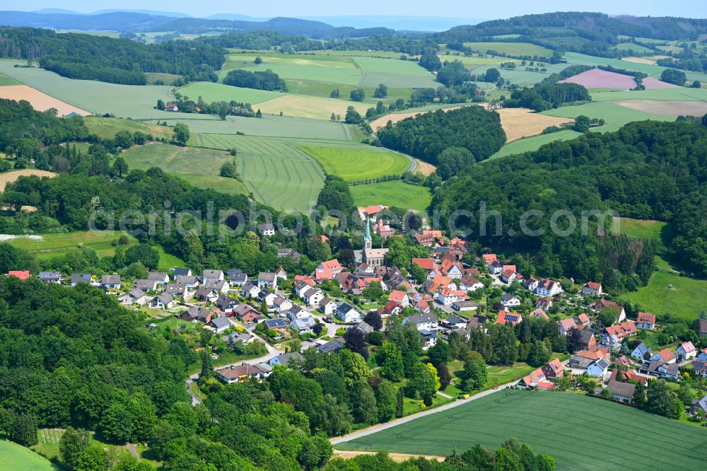 Hillentrup from above - Village - view on the edge of forested areas in Hillentrup in the state North Rhine-Westphalia, Germany