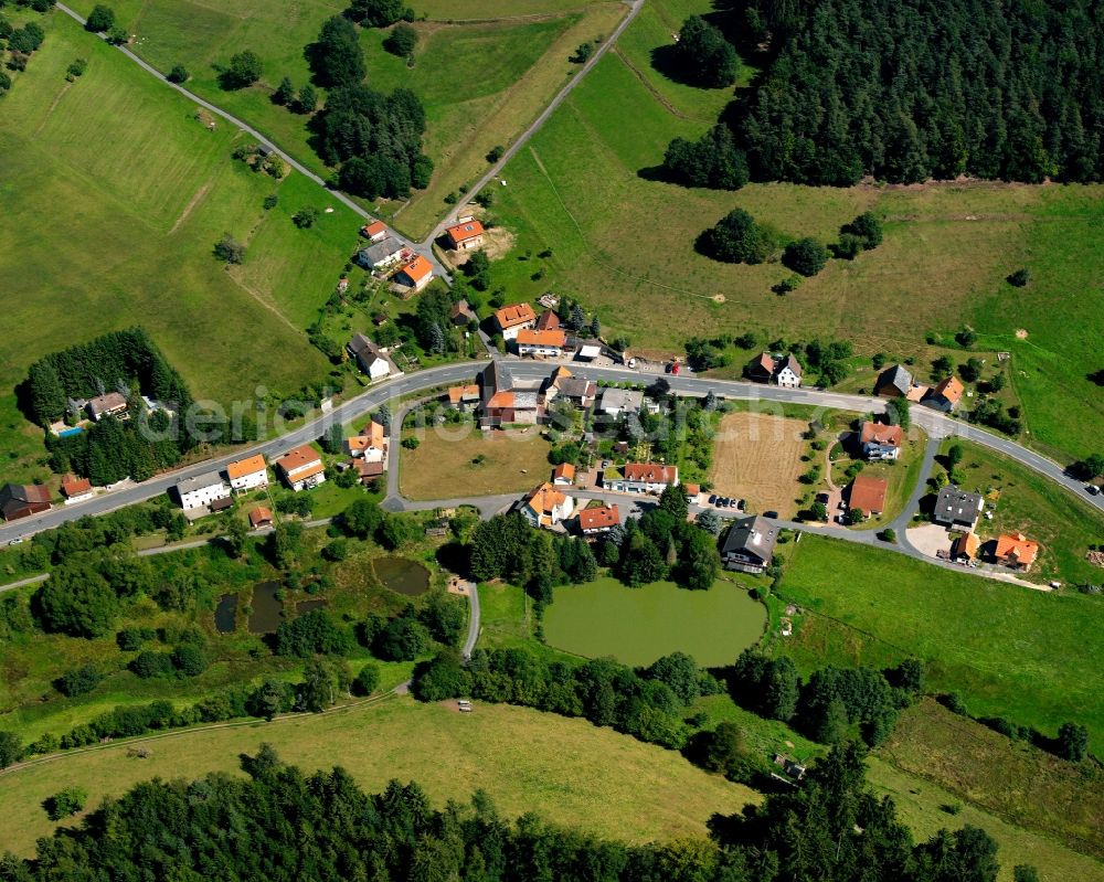 Aerial image Hiltersklingen - Village - view on the edge of forested areas in Hiltersklingen in the state Hesse, Germany