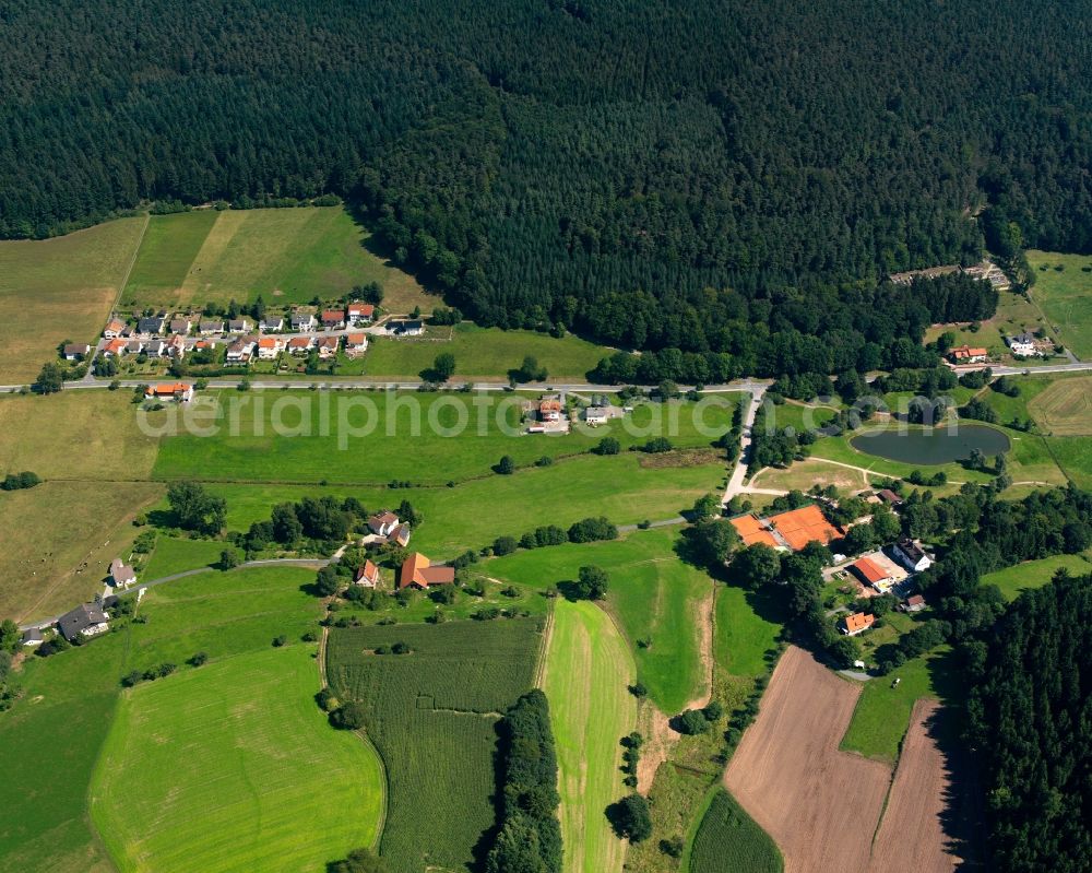 Aerial image Hiltersklingen - Village - view on the edge of forested areas in Hiltersklingen in the state Hesse, Germany