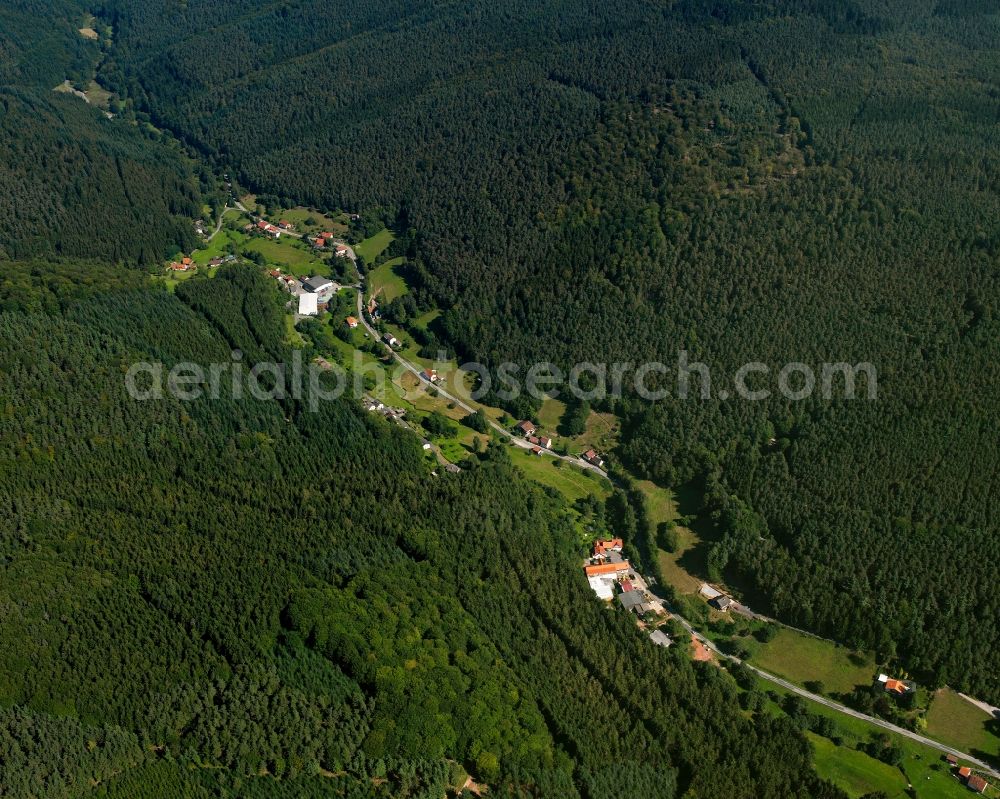 Hinterbach from above - Village - view on the edge of forested areas in Hinterbach in the state Hesse, Germany