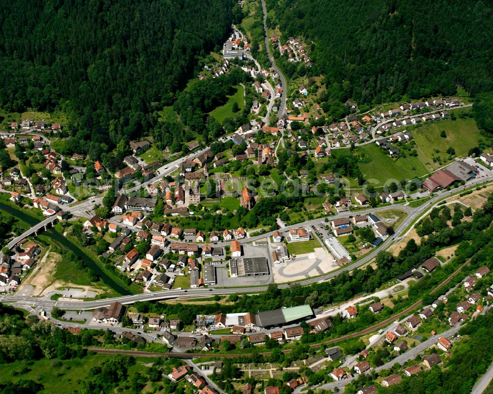 Aerial image Hirsau - Village - view on the edge of forested areas in Hirsau in the state Baden-Wuerttemberg, Germany