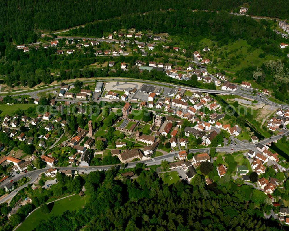 Hirsau from above - Village - view on the edge of forested areas in Hirsau in the state Baden-Wuerttemberg, Germany