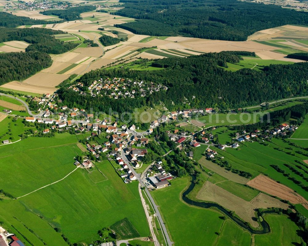 Aerial image Hitzkofen - Village - view on the edge of forested areas in Hitzkofen in the state Baden-Wuerttemberg, Germany