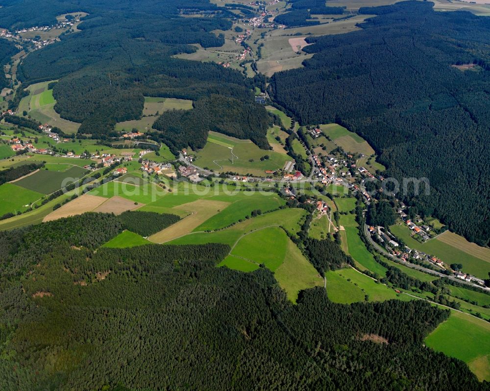 Aerial photograph Hüttenthal - Village - view on the edge of forested areas in Hüttenthal in the state Hesse, Germany