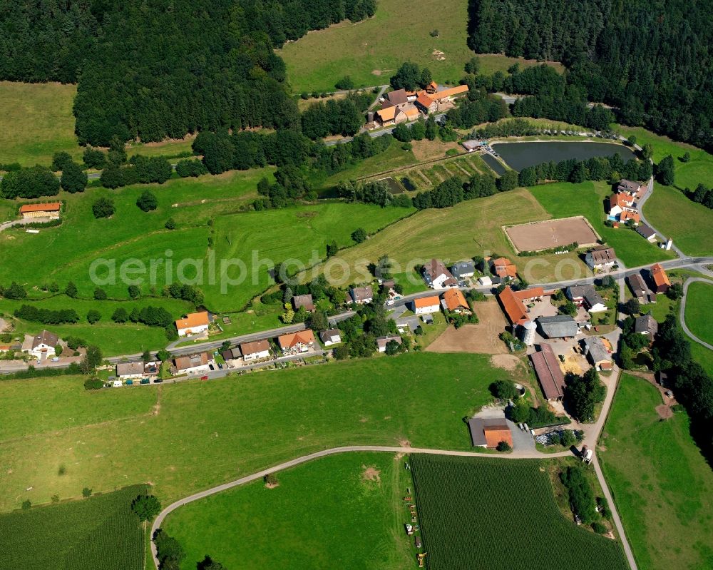 Hüttenthal from above - Village - view on the edge of forested areas in Hüttenthal in the state Hesse, Germany