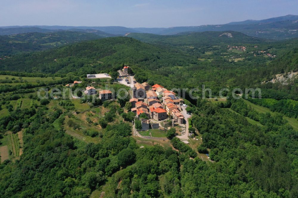 Aerial image Hum - Village - view on the edge of forested areas in Hum in Istrien - Istarska zupanija, Croatia