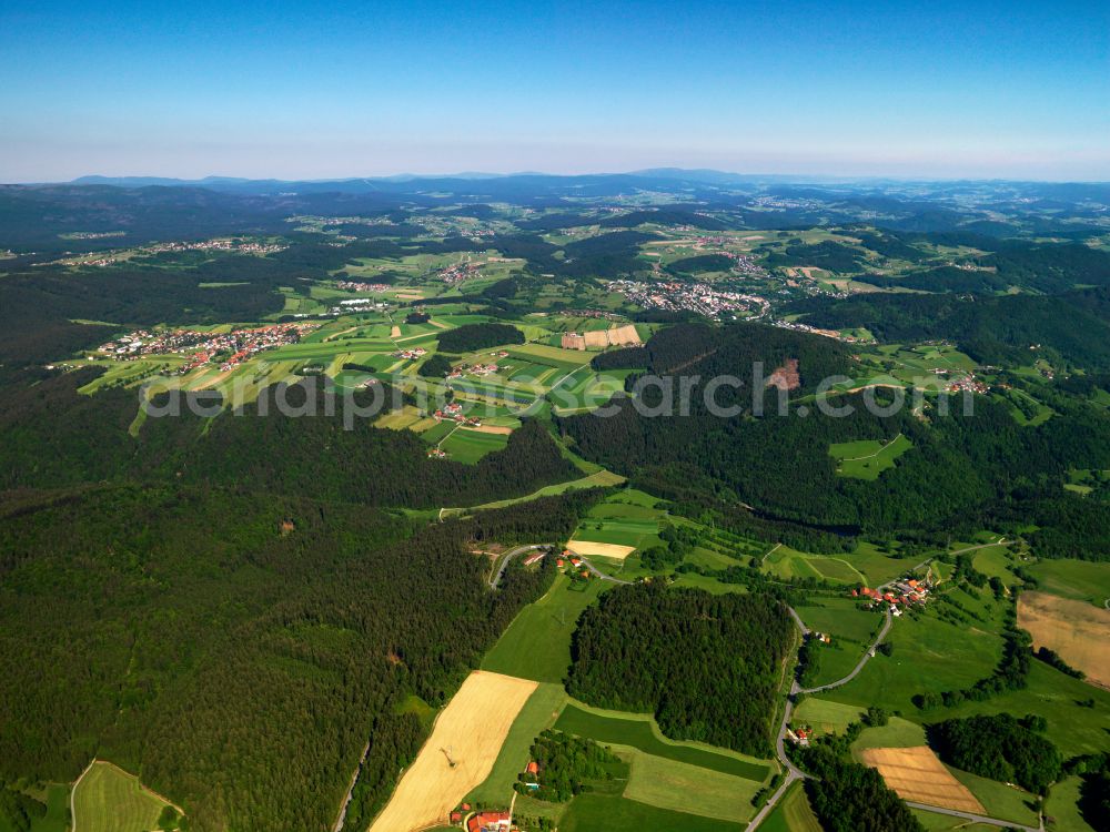 Judenhof from above - Village - view on the edge of forested areas in Judenhof in the state Bavaria, Germany