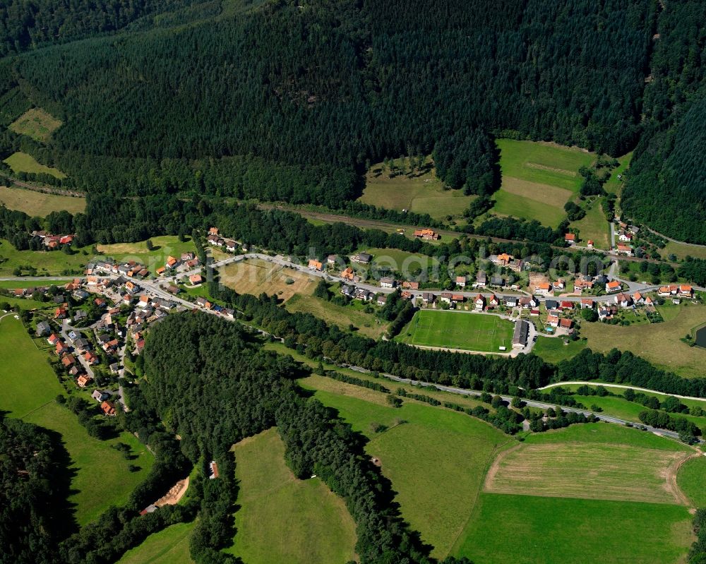 Aerial image Kailbach - Village - view on the edge of forested areas in Kailbach in the state Hesse, Germany