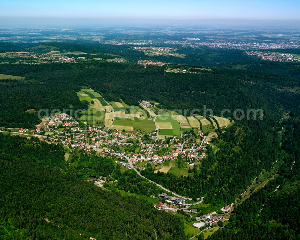 Kapfenhardt from above - Village - view on the edge of forested areas in Kapfenhardt in the state Baden-Wuerttemberg, Germany