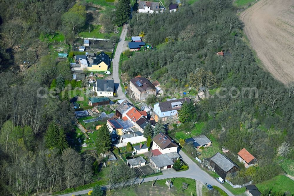 Karlswerk from the bird's eye view: Village - view on the edge of forested areas in Karlswerk in the state Brandenburg, Germany