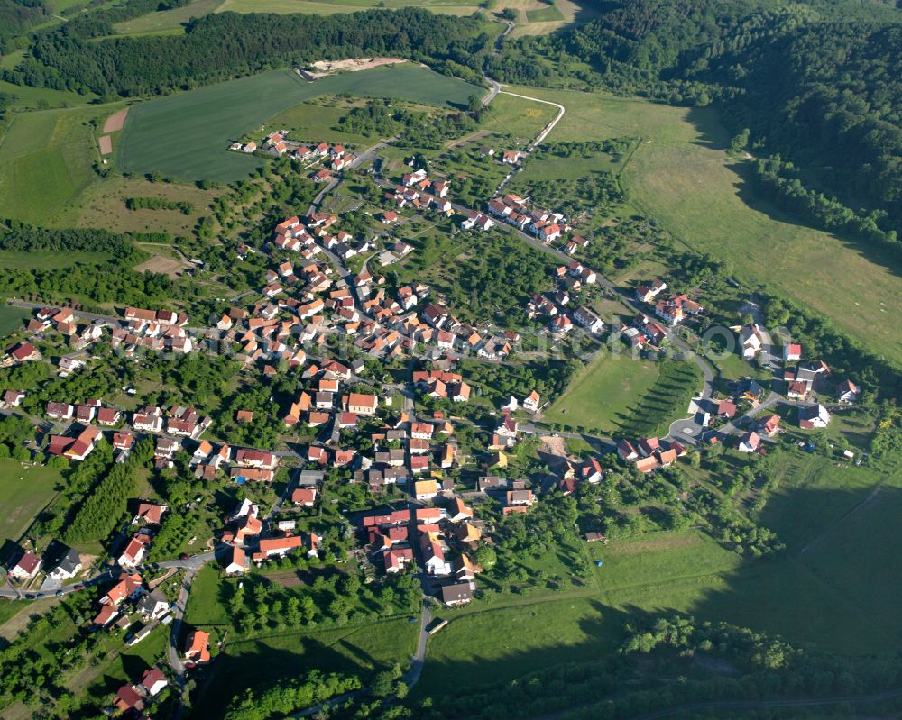 Aerial image Kella - Village - view on the edge of forested areas in Kella in the state Thuringia, Germany