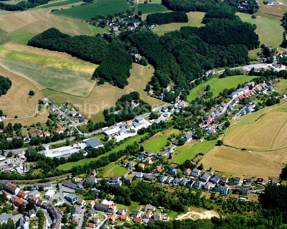 Kierspe from above - Village - view on the edge of forested areas in Kierspe in the state North Rhine-Westphalia, Germany