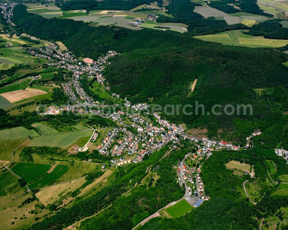 Kirchenbollenbach from the bird's eye view: Village - view on the edge of forested areas in Kirchenbollenbach in the state Rhineland-Palatinate, Germany