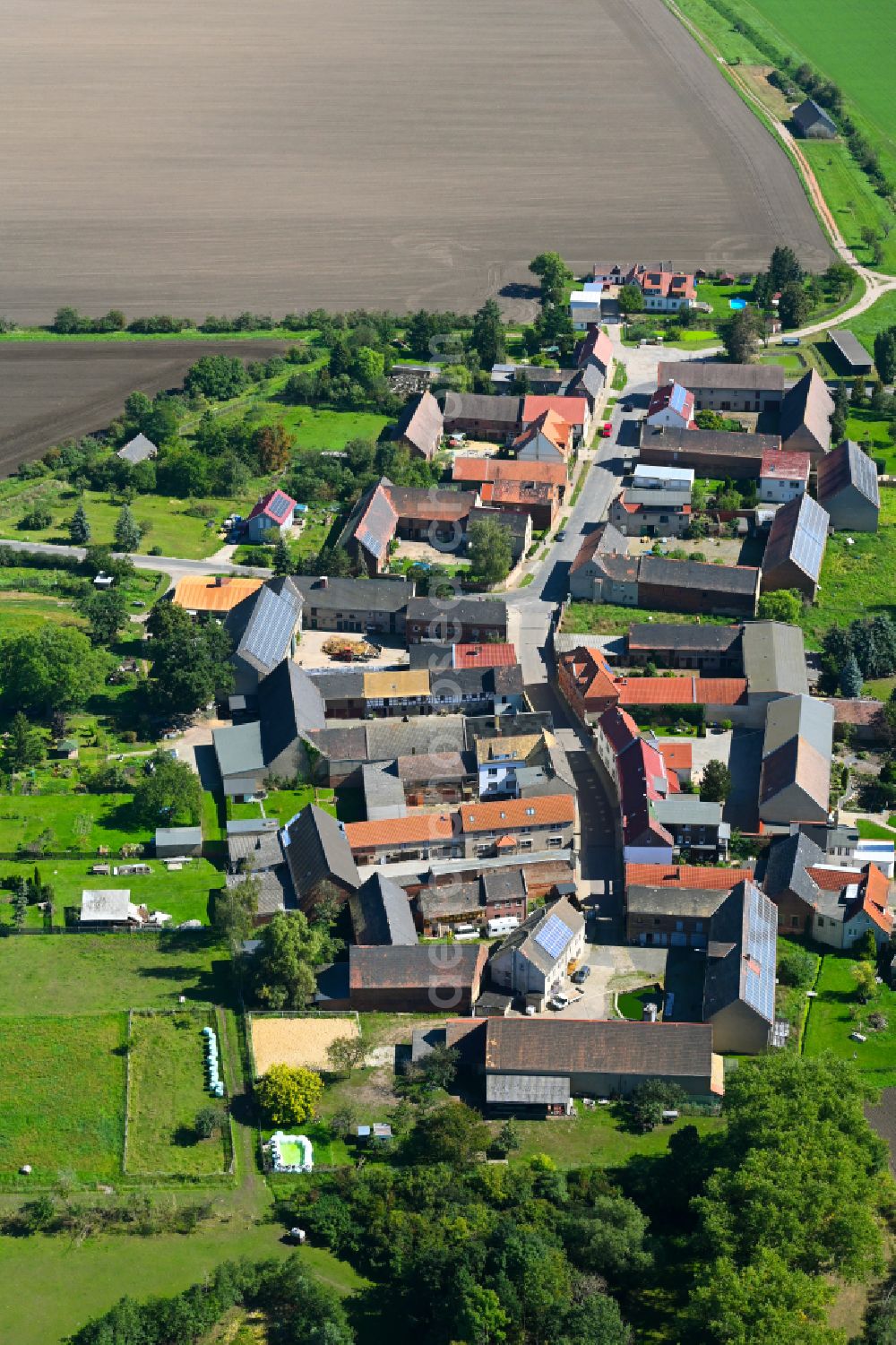 Aerial photograph Kitzen - Village - view on the edge of forested areas in Kitzen in the state Saxony, Germany