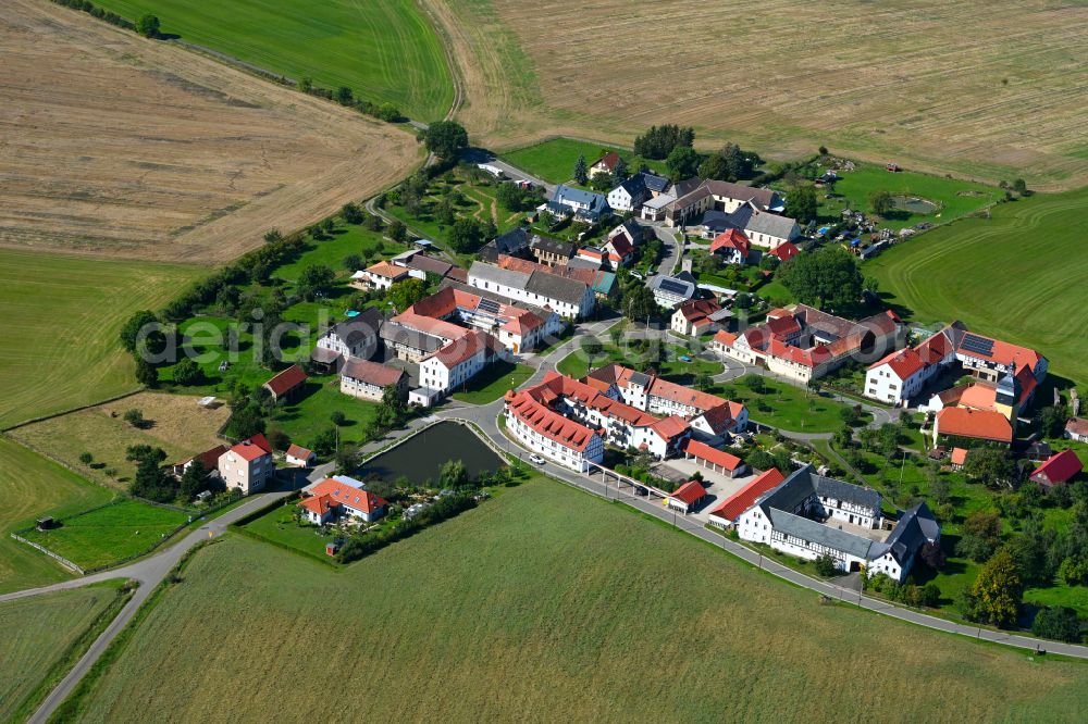 Kleindraxdorf from above - Village - view on the edge of forested areas in Kleindraxdorf in the state Thuringia, Germany