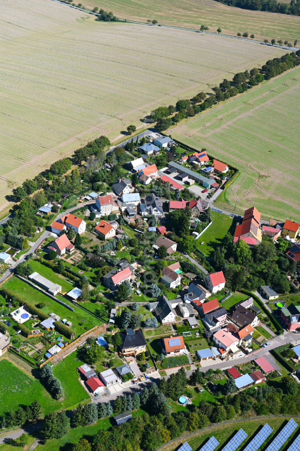 Kleinröda from above - Village - view on the edge of forested areas in Kleinröda in the state Thuringia, Germany