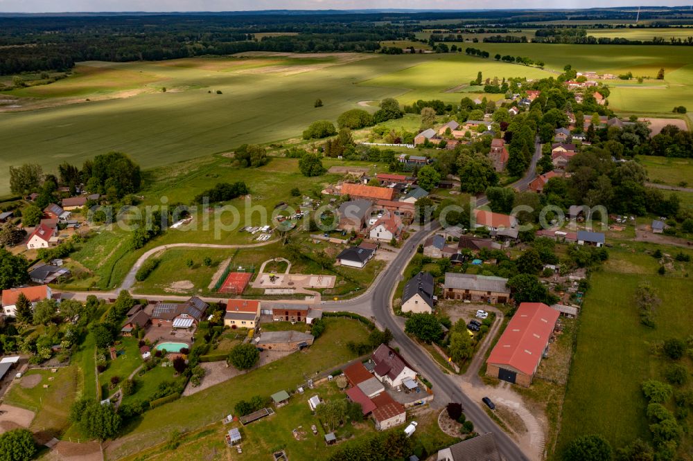 Klobbicke from above - Village - view on the edge of forested areas in Klobbicke in the state Brandenburg, Germany