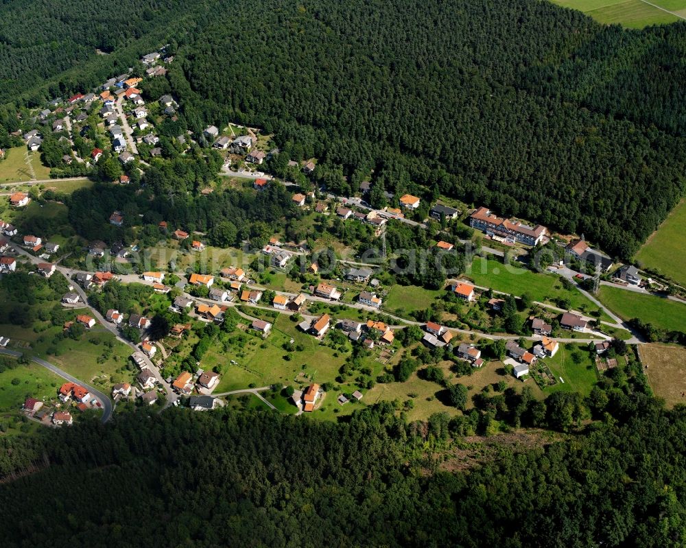 Aerial image Kortelshütte - Village - view on the edge of forested areas in Kortelshütte in the state Hesse, Germany