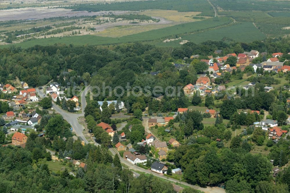 Kostebrau from above - Village - view on the edge of forested areas in Kostebrau in the state Brandenburg, Germany