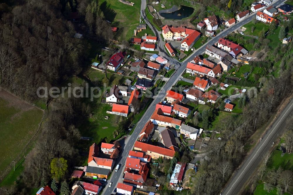 Kraftsdorf from above - Village - view on the edge of forested areas in Kraftsdorf in the state Thuringia, Germany