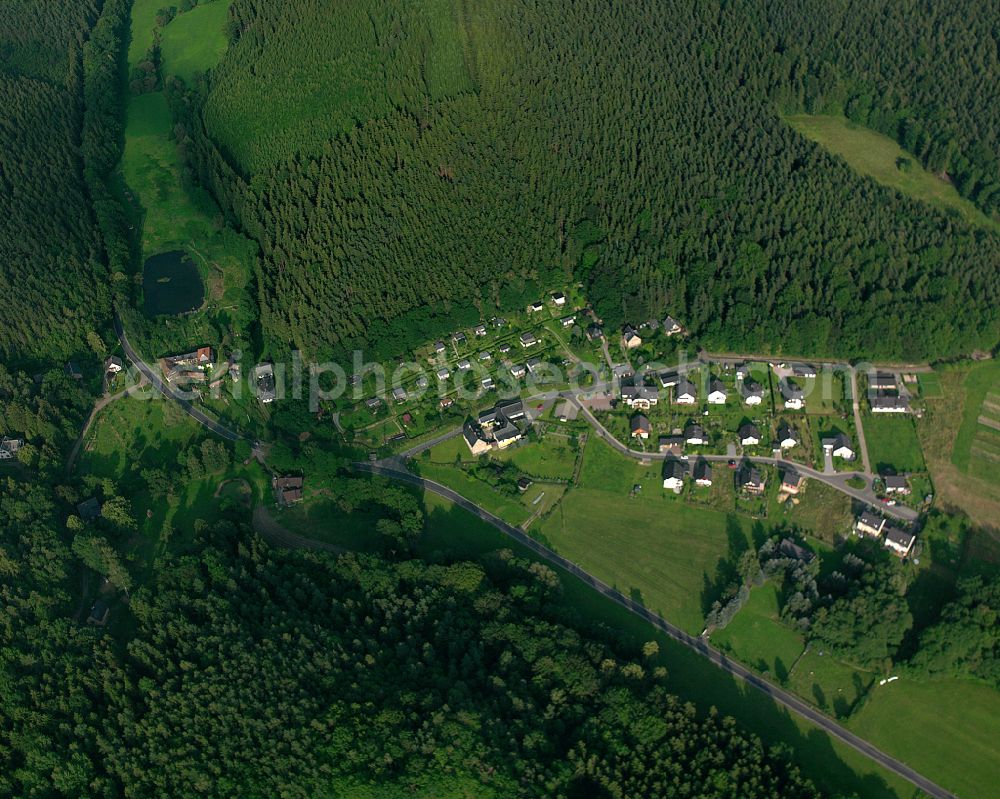 Krebsgrund from above - Village - view on the edge of forested areas in Krebsgrund in the state Thuringia, Germany