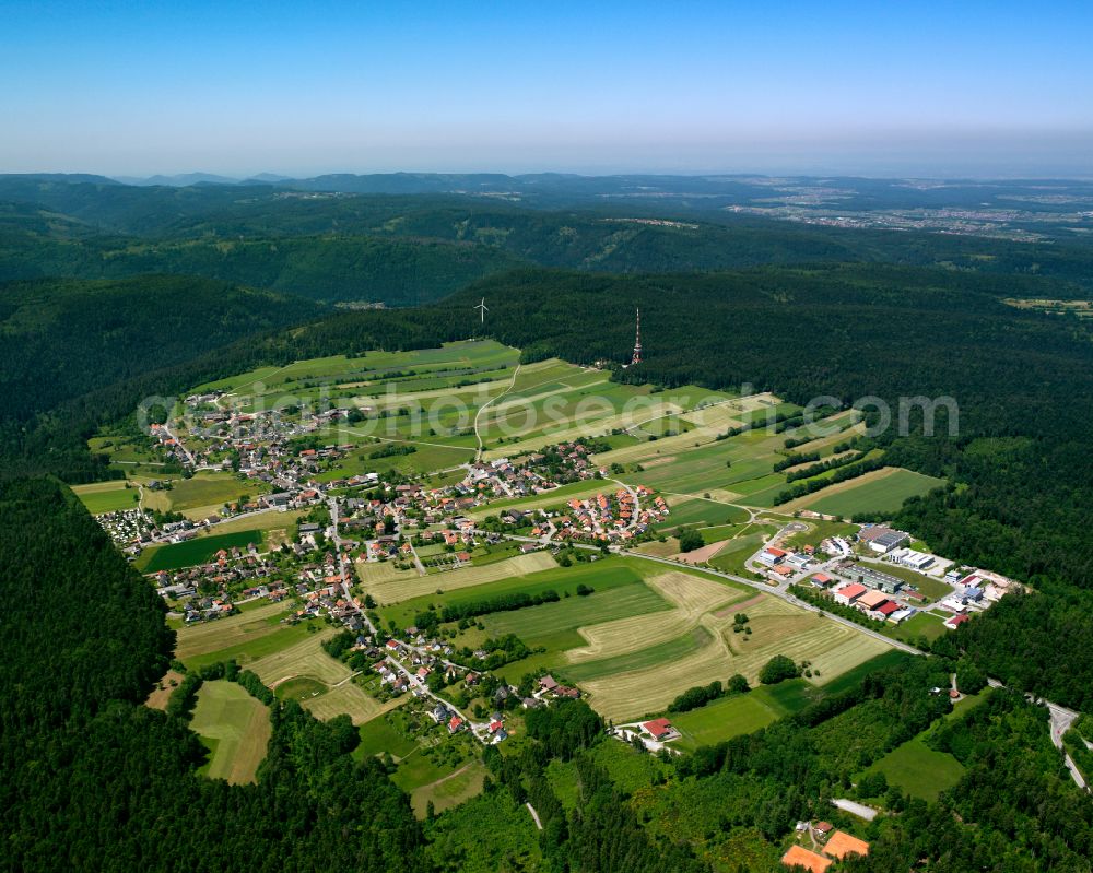 Langenbrand from above - Village - view on the edge of forested areas in Langenbrand in the state Baden-Wuerttemberg, Germany