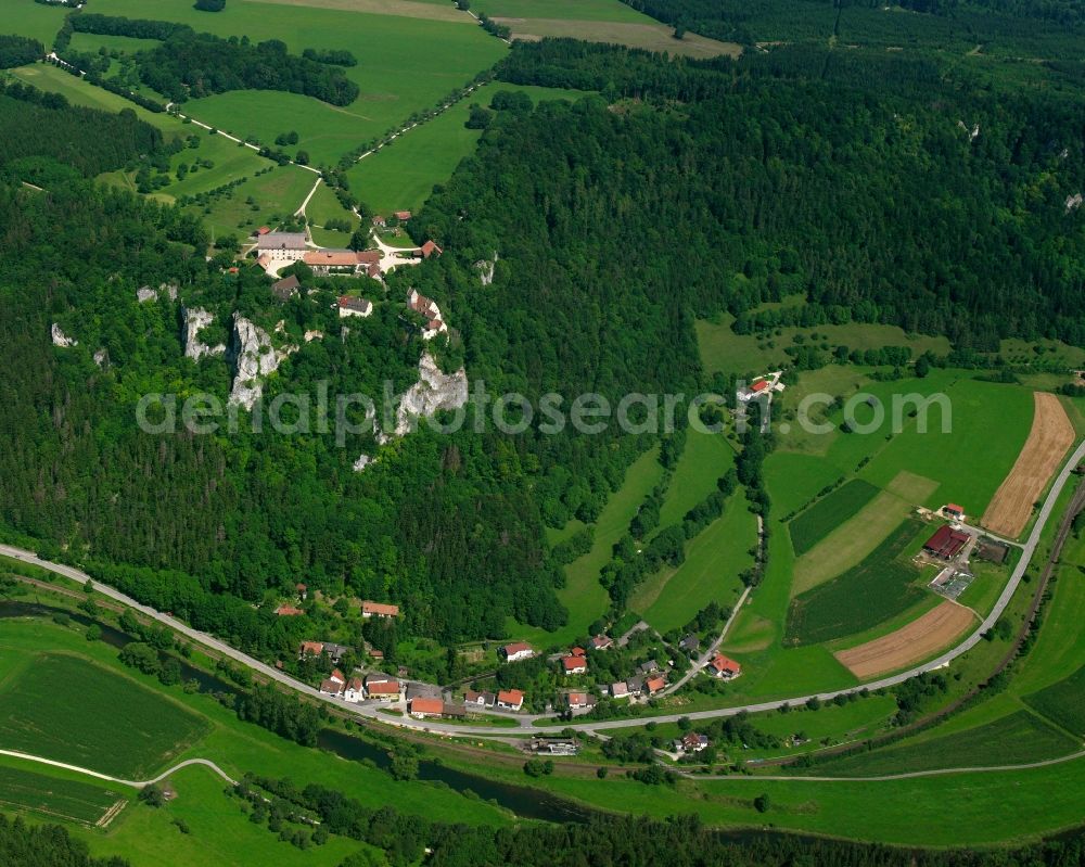 Langenbrunn from the bird's eye view: Village - view on the edge of forested areas in Langenbrunn in the state Baden-Wuerttemberg, Germany