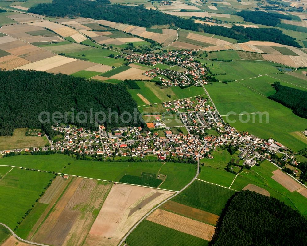 Langfurth from the bird's eye view: Village - view on the edge of forested areas in Langfurth in the state Bavaria, Germany